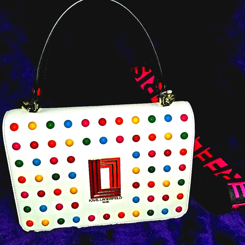 NWT Karl Lagerfeld Paris Simone Crossbody White Multi Dots Purse